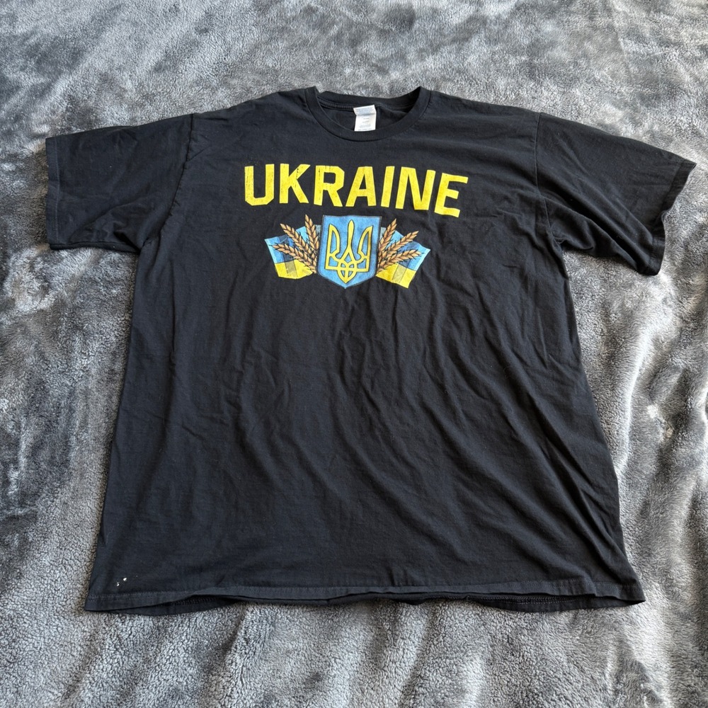 Port & Company Ukraine Coat of Arms Graphic T-Shirt Mens 2XL Black Short Sleeve